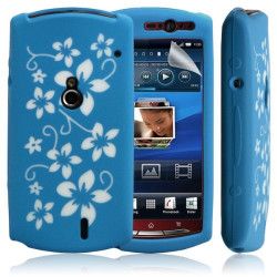 Housse coque étui en silicone pour Sony Ericsson Xperia Kyno motif fleurs couleur bleu + Film protecteur