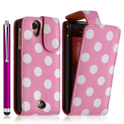 Housse étui coque pour Sony Ericsson Xperia Ray motif points couleur rose pale + stylet luxe + film écran