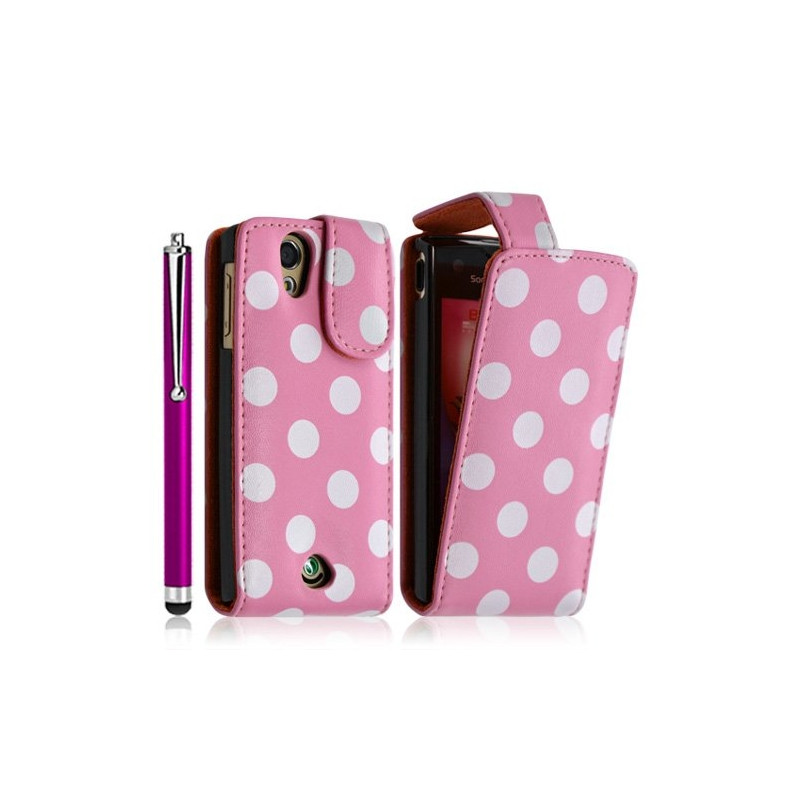 Housse étui coque pour Sony Ericsson Xperia Ray motif points couleur rose pale + stylet luxe + film écran