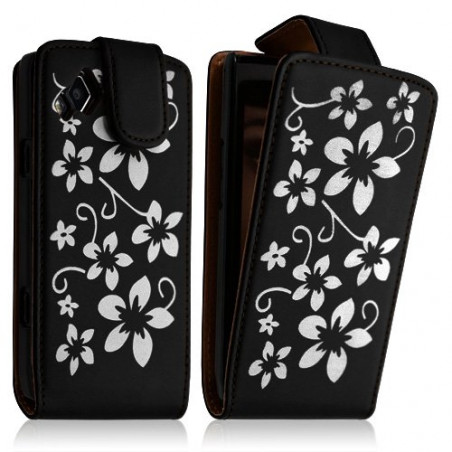 Housse coque étui pour Samsung Wave 2 S8530 motif fleur couleur noir