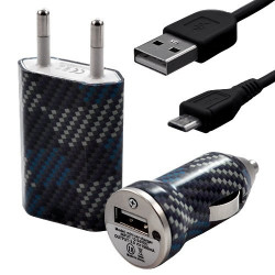 Mini Chargeur 3en1 Auto et Secteur USB avec câble data avec motif CV04 pour ASUS : Google Nexus 7