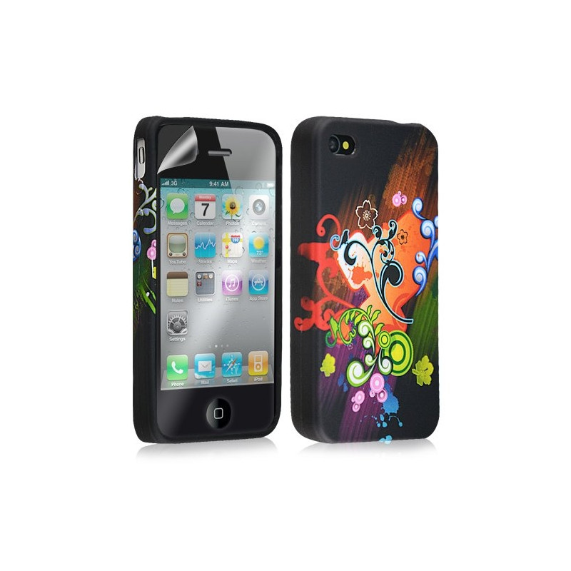 Housse étui coque en gel pour Apple Iphone 4 / 4S avec motifs + film protecteur