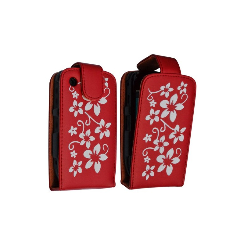 Housse coque étui rouge motif fleurs pour Blackberry Curve 8520 + film de protection