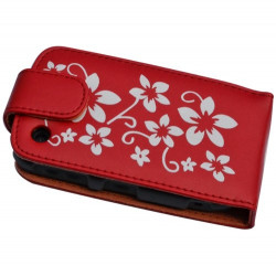 Housse coque étui rouge motif fleurs pour Blackberry Curve 8520 + film de protection