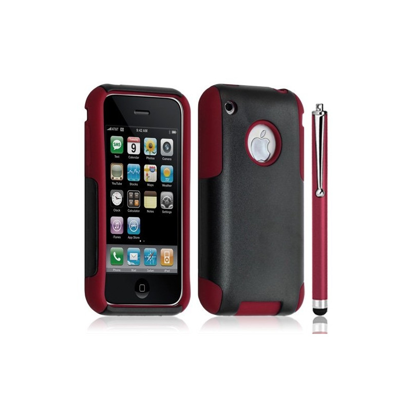 Housse étui coque pour Apple Iphone 3G/3GS couleur rouge + Stylet luxe + Film de protection