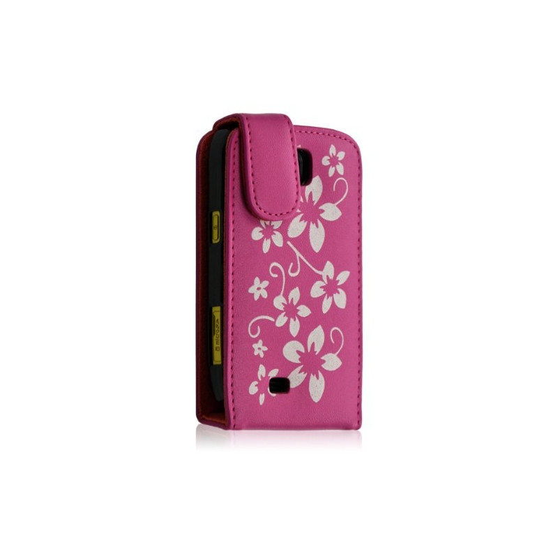 Housse coque étui pour Samsung Galaxy Mini s5570 motif fleurs couleur rose fuchsia + film de protection