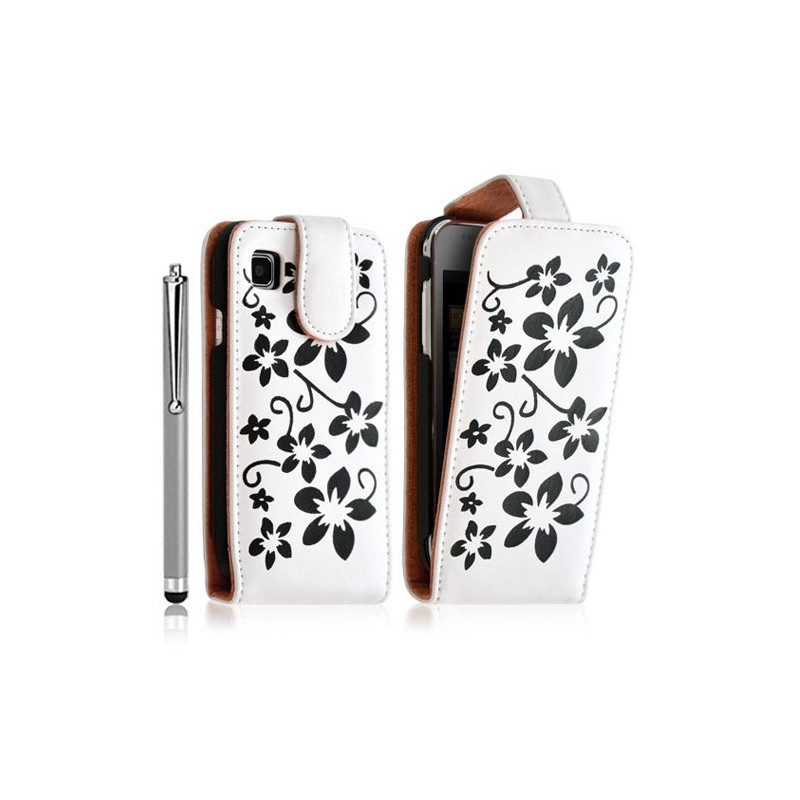 Housse coque étui pour Samsung Galaxy SCL i9003 motif fleur couleur blanc + Stylet luxe