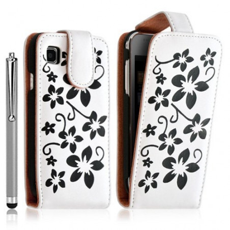 Housse coque étui pour Samsung Galaxy SCL i9003 motif fleur couleur blanc + Stylet luxe