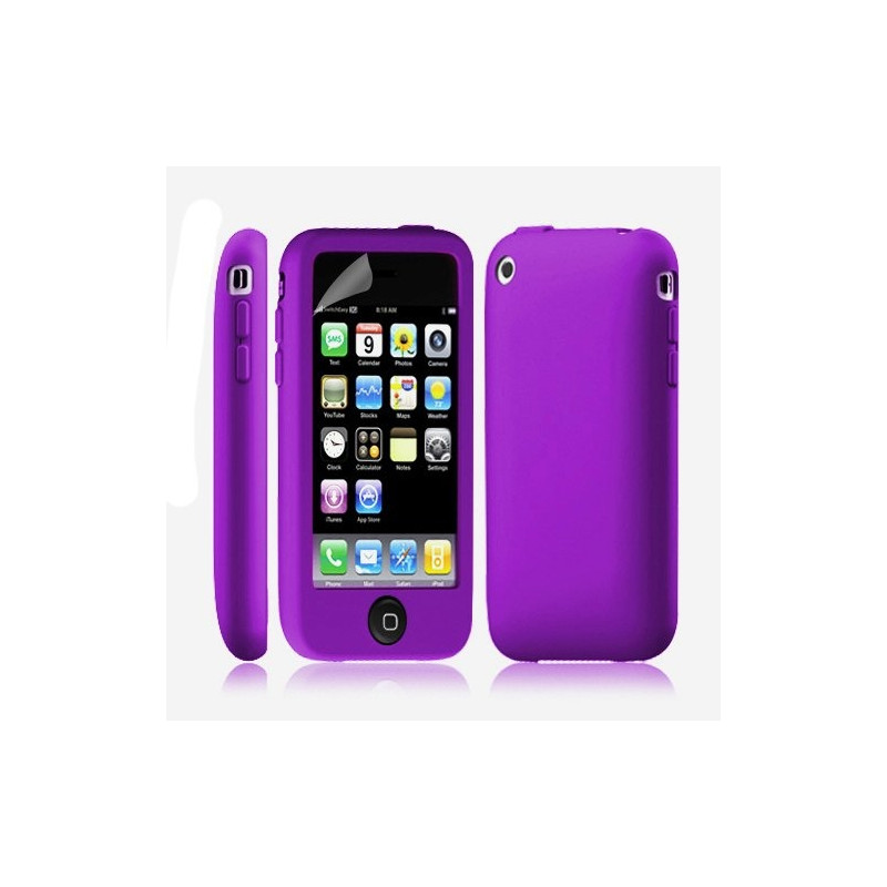 Housse coque étui silicone avec bouton tactile pour Apple Iphone 3G/3GS couleur violet