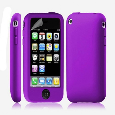 Housse coque étui silicone avec bouton tactile pour Apple Iphone 3G/3GS couleur violet