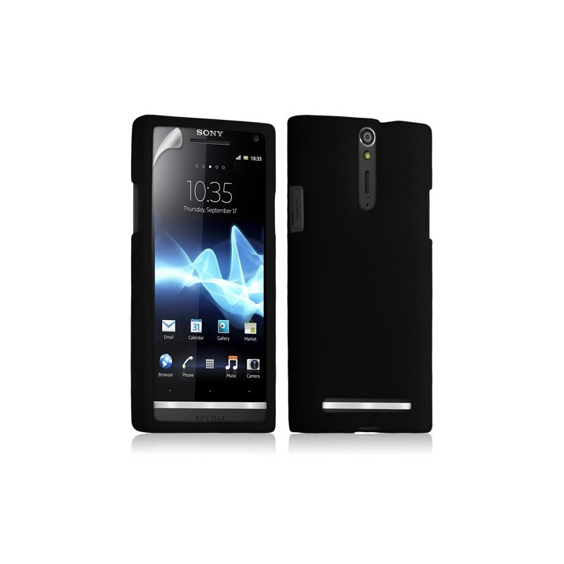 Housse coque étui en silicone pour Sony Xperia S couleur noir + Film protecteur