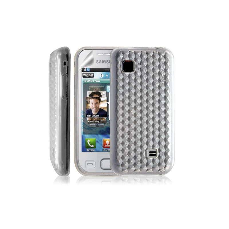 Housse coque etui gel damier transparent pour Samsung Wave 575 S5750 couleur blanc