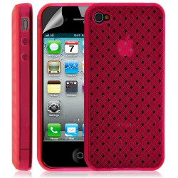 Housse étui coque souple tresse transparent pour Apple Iphone 4/4S couleur rose fuschia + Film protecteur