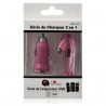 Chargeur voiture allume cigare USB + Cable data couleur rose pour Samsung : GT-i5800 Galaxy Teos / GT-i5801 Galaxy Naos / GT-i75