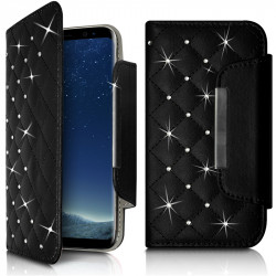 Housse Coque Etui Portefeuille Universel Style Diamant pour Archos 50 Helium 4G Couleur Noir