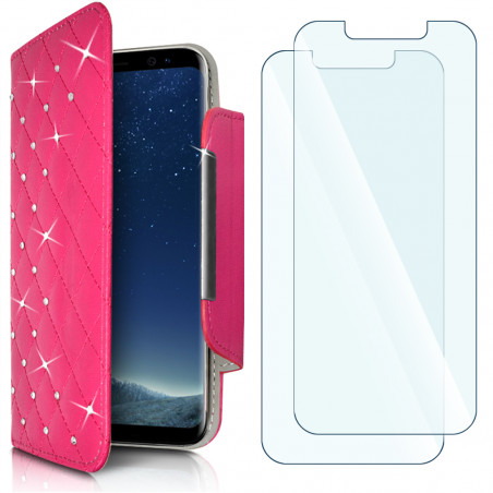 Housse Coque Etui Portefeuille Universel Style Diamant pour Archos 50 Helium 4G Couleur Noir