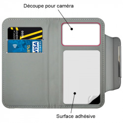 Housse Coque Etui Portefeuille Universel Style Diamant pour Archos 50 Helium 4G Couleur Noir