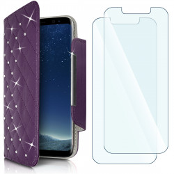 Housse Coque Etui Portefeuille Universel Style Diamant pour Archos 50 Helium 4G Couleur Noir