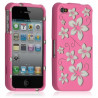 Housse étui coque rigide pour Apple Iphone 4/4S motif fleur couleur rose + Film protection