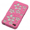 Housse étui coque rigide pour Apple Iphone 4/4S motif fleur couleur rose + Film protection