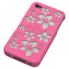 Housse étui coque rigide pour Apple Iphone 4/4S motif fleur couleur rose + Film protection