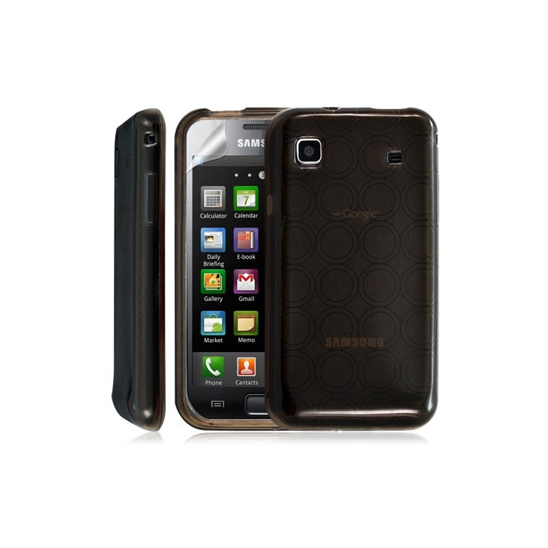 Housse coque etui gel rond transparent pour Samsung Galaxy S i9000 couleur noir + Film protection