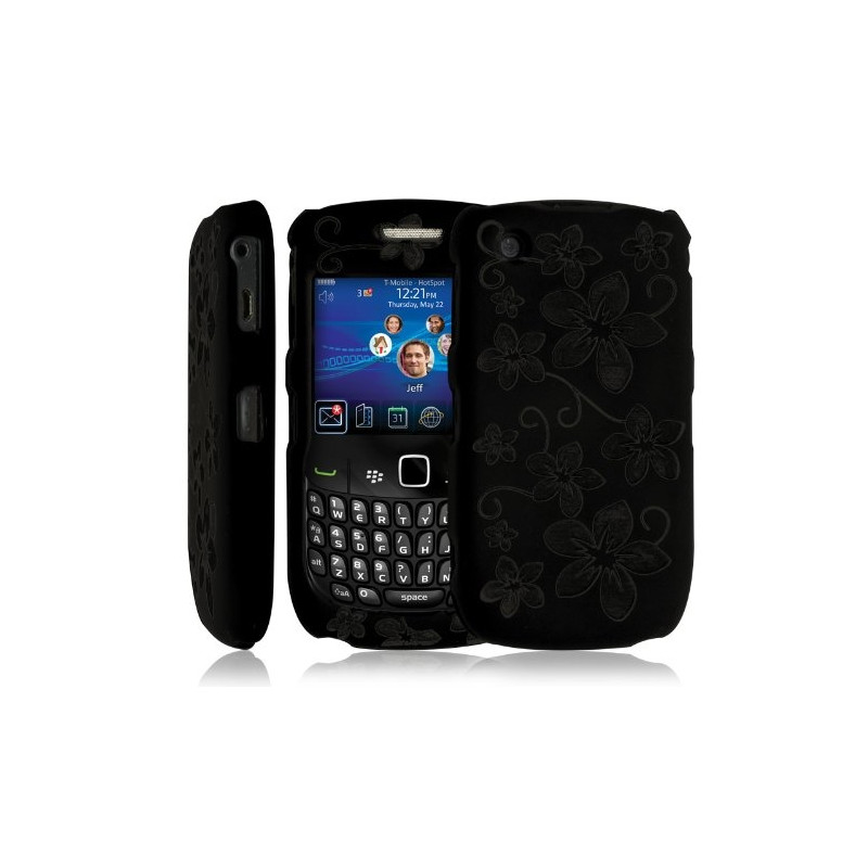 Housse coque rigide pour Blackberry Curve 8520 couleur noir avec motif fleur + film protecteur ecran