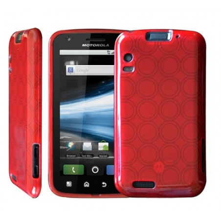 housse étui coque silicone en gel rouge pour Motorola Atrix + film de protection