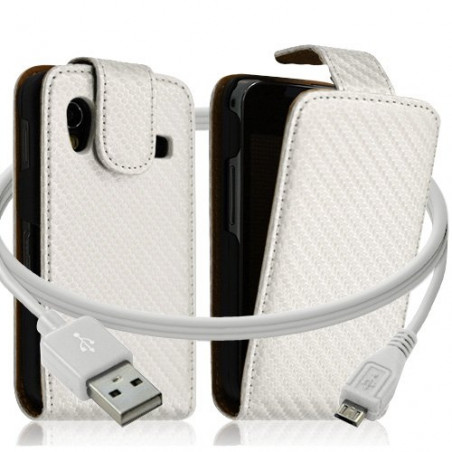 Housse coque etui gaufré + Câble data USB pour Samsung Galaxy Ace S5830 couleur blanc