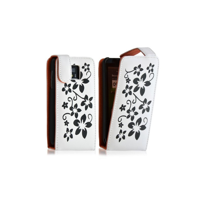 Housse coque etui pour LG Optimus 2X motif fleurs couleur blanc + film protecteur