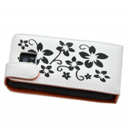 Housse coque etui pour LG Optimus 2X motif fleurs couleur blanc + film protecteur