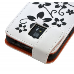 Housse coque etui pour LG Optimus 2X motif fleurs couleur blanc + film protecteur