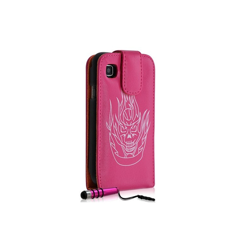 Housse coque étui pour Samsung Galaxy S i9000 motif tête de mort couleur rose fuschia + Mini Stylet + film écran