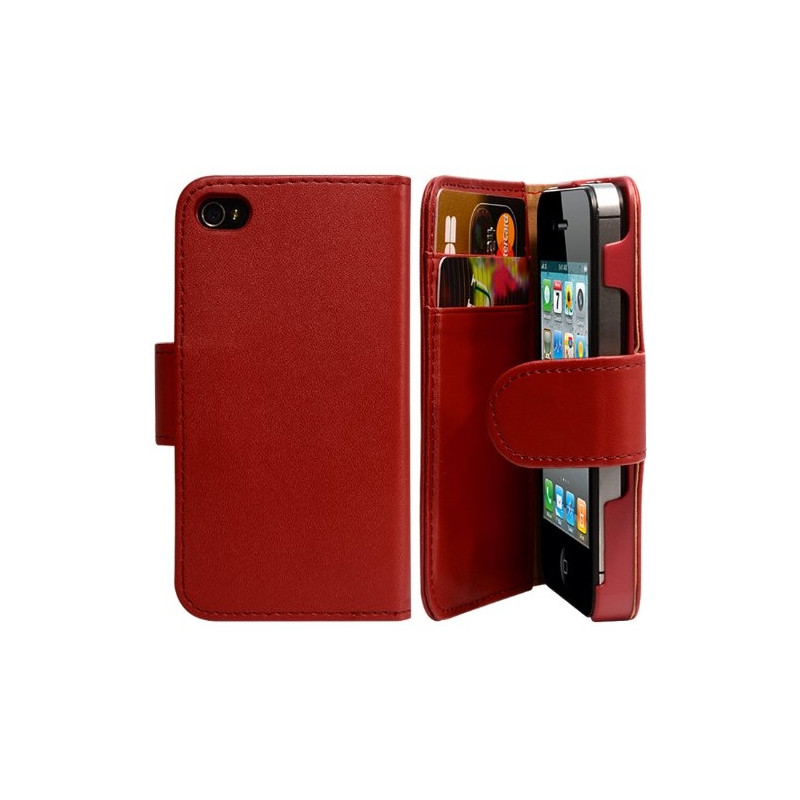 Housse etui portefeuille pour Apple Iphone 4 / 4S couleur rouge + Film protecteur