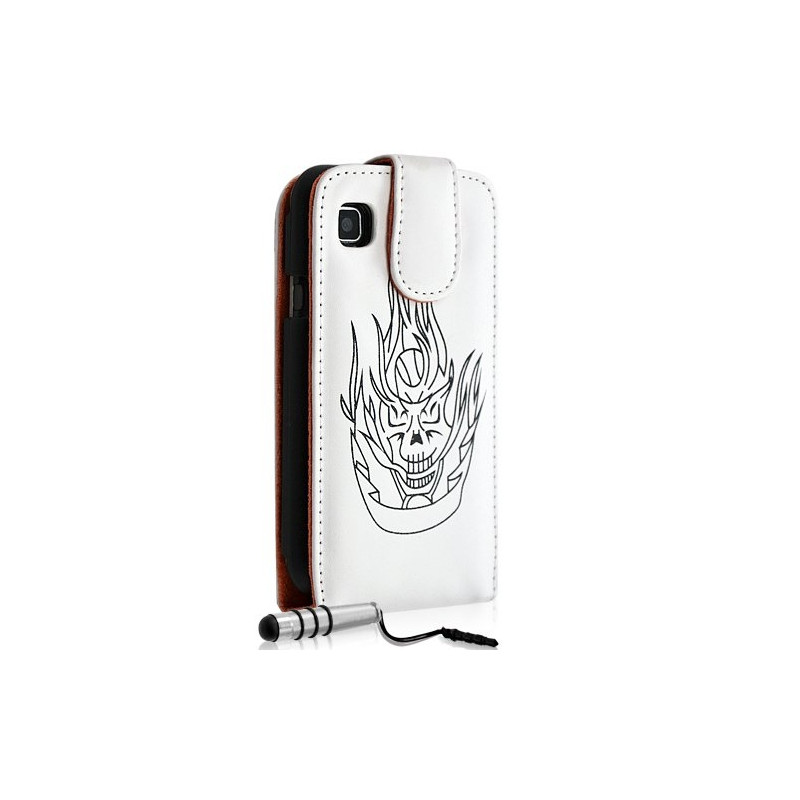 Housse coque étui pour Samsung Galaxy S i9000 motif tête de mort couleur blanc + Mini Stylet + film écran