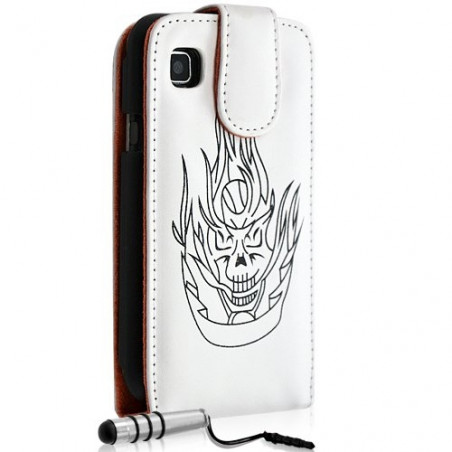 Housse coque étui pour Samsung Galaxy S i9000 motif tête de mort couleur blanc + Mini Stylet + film écran