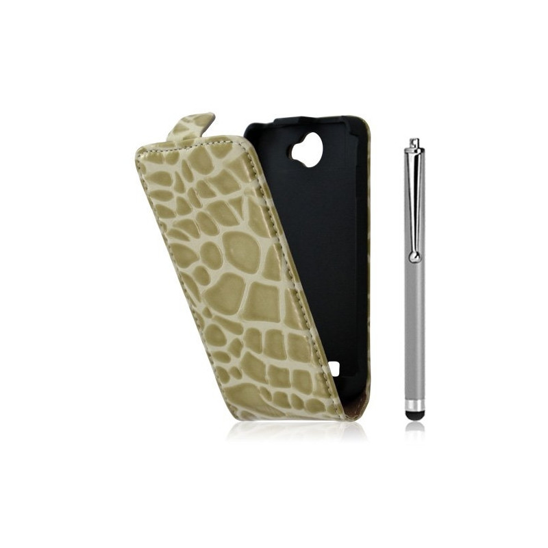 Housse étui coque style crocodile pour Galaxy W i8150 + stylet luxe