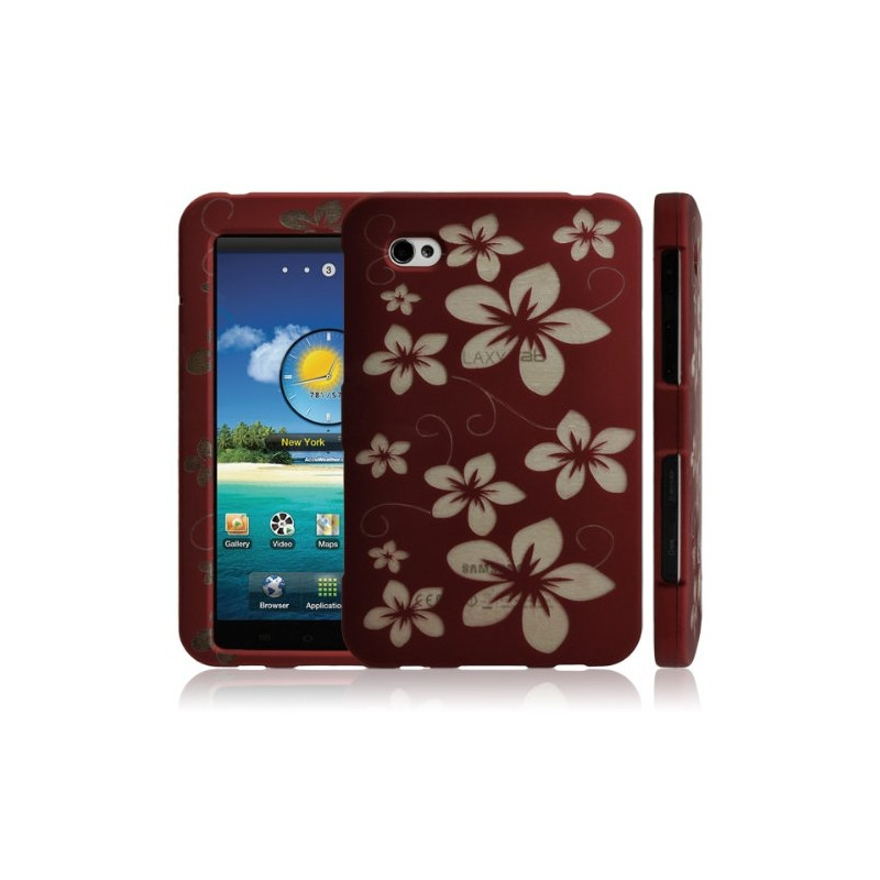 Housse étui coque rigide pour Samsung Galaxy TAB P1000 motif fleur + couleur rouge