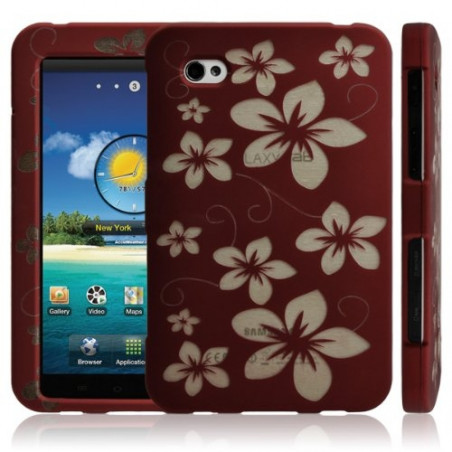 Housse étui coque rigide pour Samsung Galaxy TAB P1000 motif fleur + couleur rouge