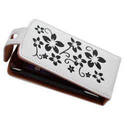 Housse étui coque pour Sony Ericsson Xperia Kyno motif fleurs couleur blanc + stylet luxe + film écran