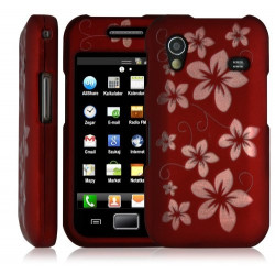 Housse coque rigide pour Samsung Galaxy Ace S5830 couleur rouge avec motif fleur + film protecteur ecran