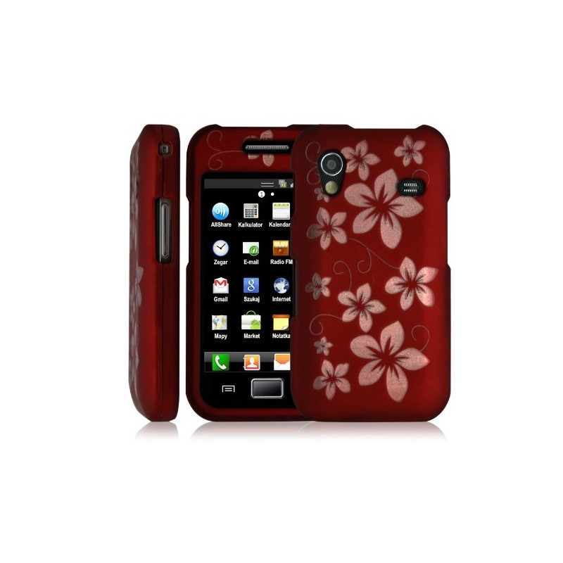 Housse coque rigide pour Samsung Galaxy Ace S5830 couleur rouge avec motif fleur + film protecteur ecran