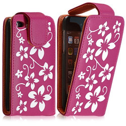 Housse coque étui pour Apple Ipod 4G couleur rose fushia avec motifs fleurs + film protection écran
