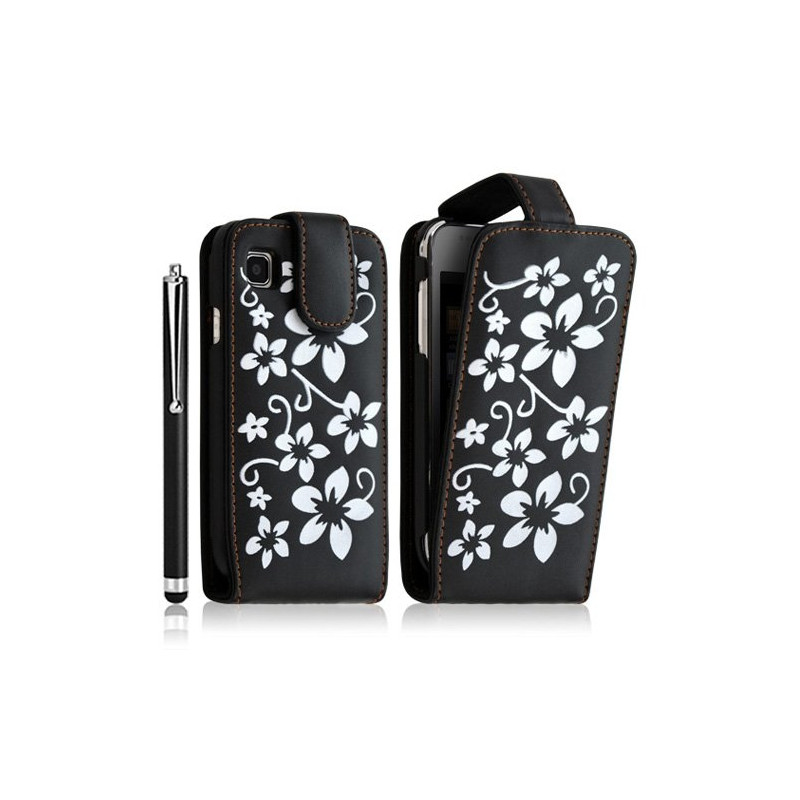 Housse coque étui pour Samsung Galaxy SCL i9003 motif fleur couleur noir + Stylet luxe