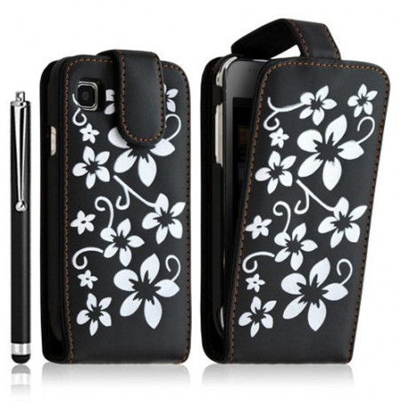 Housse coque étui pour Samsung Galaxy SCL i9003 motif fleur couleur noir + Stylet luxe