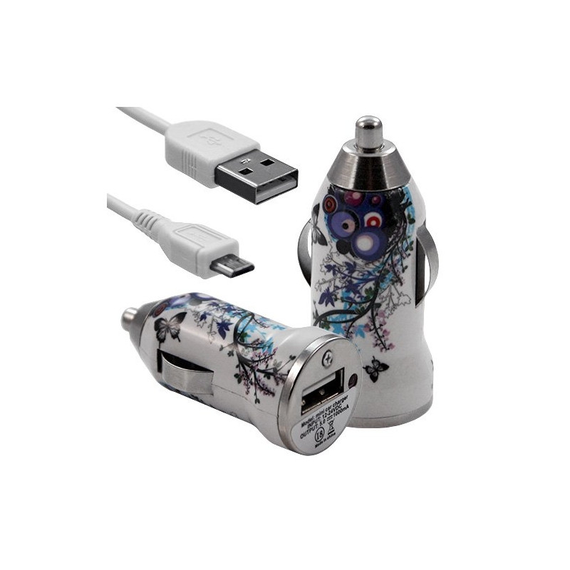 Chargeur voiture allume cigare USB avec câble data avec motif HF01 pour Sony : Xperia J / Xperia P / Xperia S / Xperia T / Xper