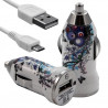 Chargeur voiture allume cigare USB avec câble data avec motif HF01 pour Sony : Xperia J / Xperia P / Xperia S / Xperia T / Xper