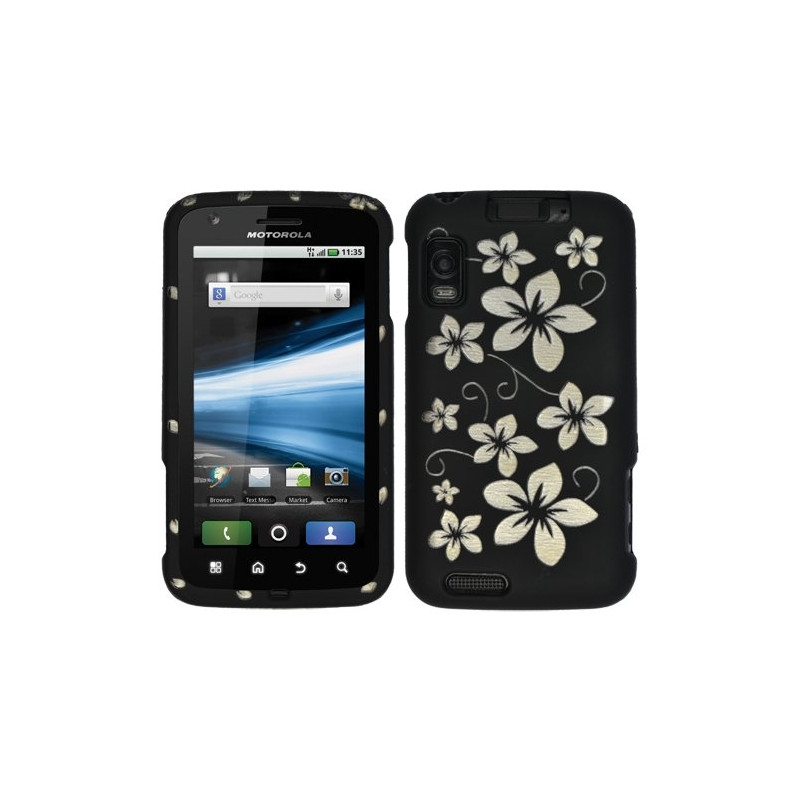 Housse étui coque rigide noir motif fleurs pour Motorola Atrix + Film de protection