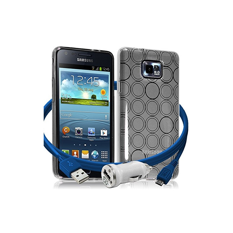 Housse Coque Style Cercle pour Samsung Galaxy S2 / S2 Plus Couleur Gris Translucide + Chargeur Auto