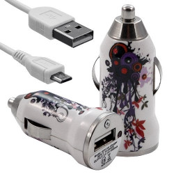 Chargeur voiture allume cigare USB avec câble data avec motif HF12 pour Sony Ericsson : / Vivaz / Vivaz pro / Xperia PLAY / Xpe
